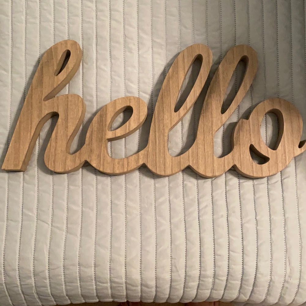 “Hello” cut out wooden sign